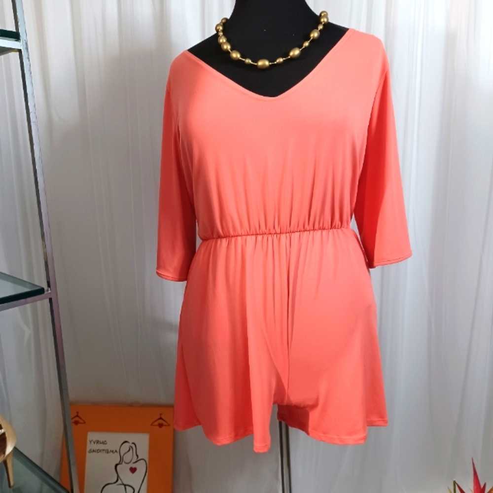 Ella Samani, Pull-Over Romper, Size: 3X Coral Orangish Color